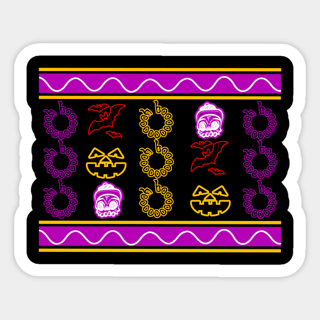 Ugly Halloween Skull Pumpkin Bats Sticker by Dreadful Scrawl 666